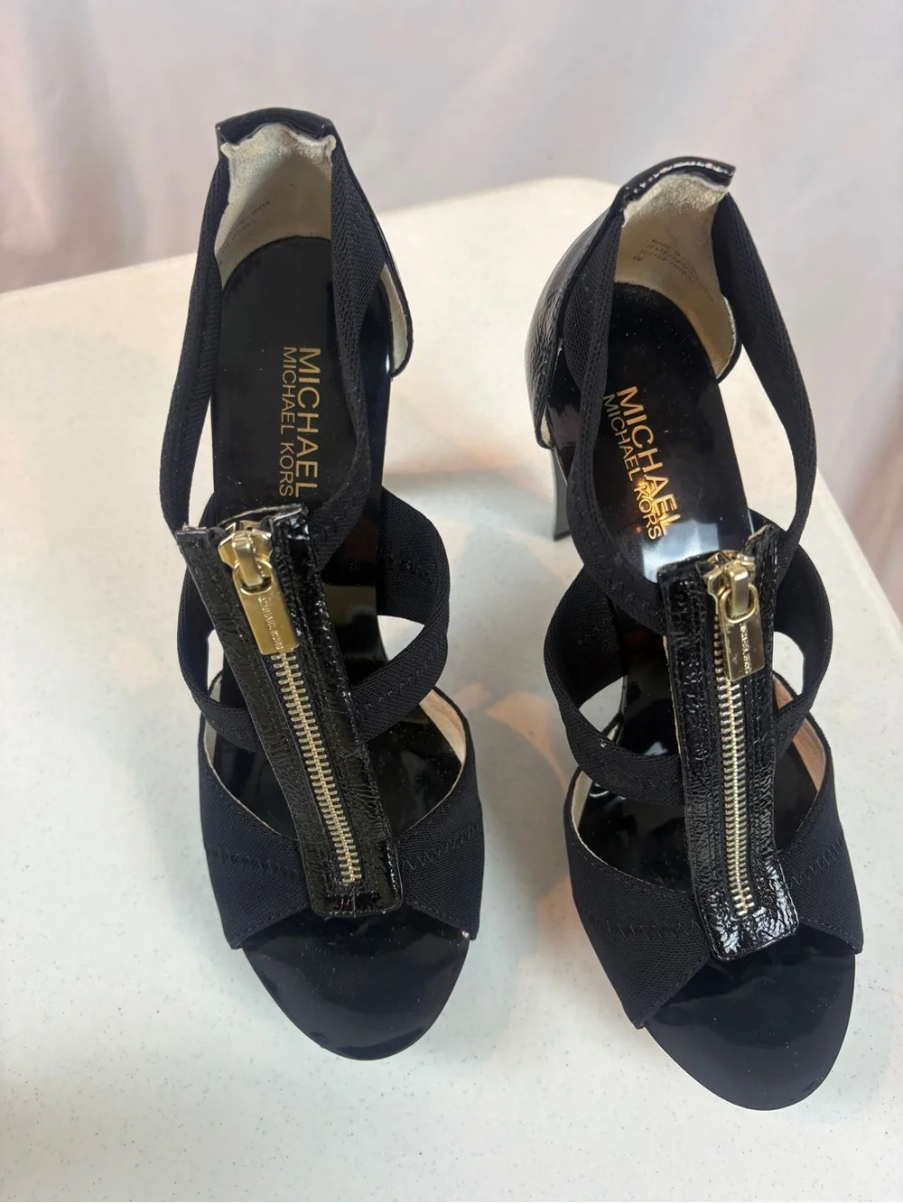 Michael Kors Berkley T Strap Black‎ High Heel Sandals Size 9 4 Inch Heel